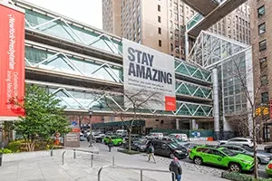 Columbia with a banner that says Amazing things are happening here