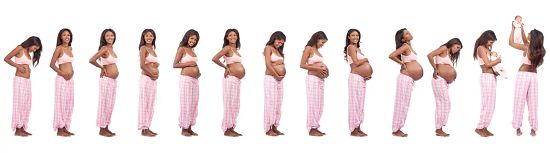 13 photos of a woman as she progresses through her pregnancy